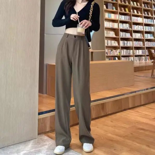 Trousers for Women Summer Women's Suit Pants 2024 White High Waist Fluid Korean Style Wide Leg Palazzo Straight Fashion Casual - TheGlamTrend14:350850Brown Trousers;5:3613854XLBrown Trousers4XLTrousers for Women Summer Women's Suit Pants 2024 White High Waist Fluid Korean Style Wide Leg Palazzo Straight Fashion Casual