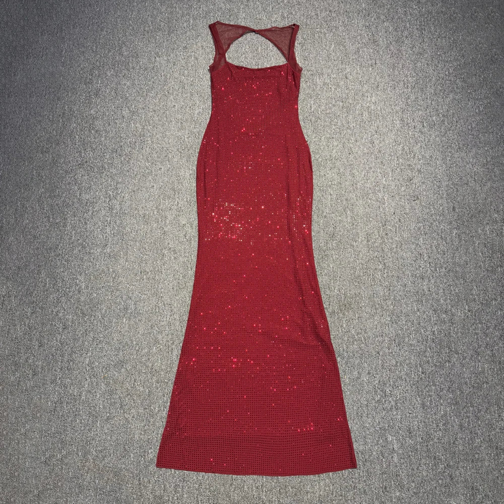 VC Multi Colours Shiny Rhinestones Mesh Patchwork Long Dress For Women Backless Slim Bodycon Evening Party Cocktail Gowns - TheGlamTrend14:10;200007763:201336100;5:361385RedLCHINAVC Multi Colours Shiny Rhinestones Mesh Patchwork Long Dress For Women Backless Slim Bodycon Evening Party Cocktail Gowns