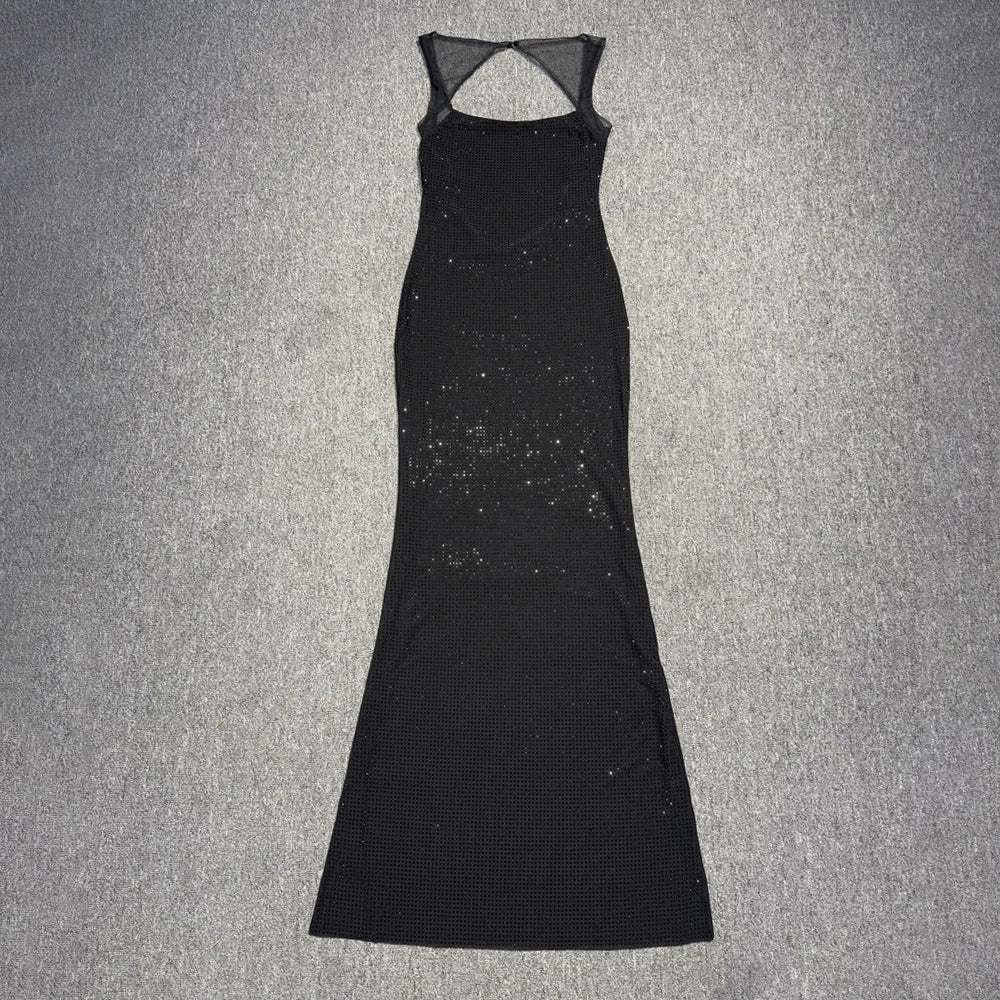 VC Multi Colours Shiny Rhinestones Mesh Patchwork Long Dress For Women Backless Slim Bodycon Evening Party Cocktail Gowns - TheGlamTrend14:193;200007763:201336100;5:361385blackLCHINAVC Multi Colours Shiny Rhinestones Mesh Patchwork Long Dress For Women Backless Slim Bodycon Evening Party Cocktail Gowns