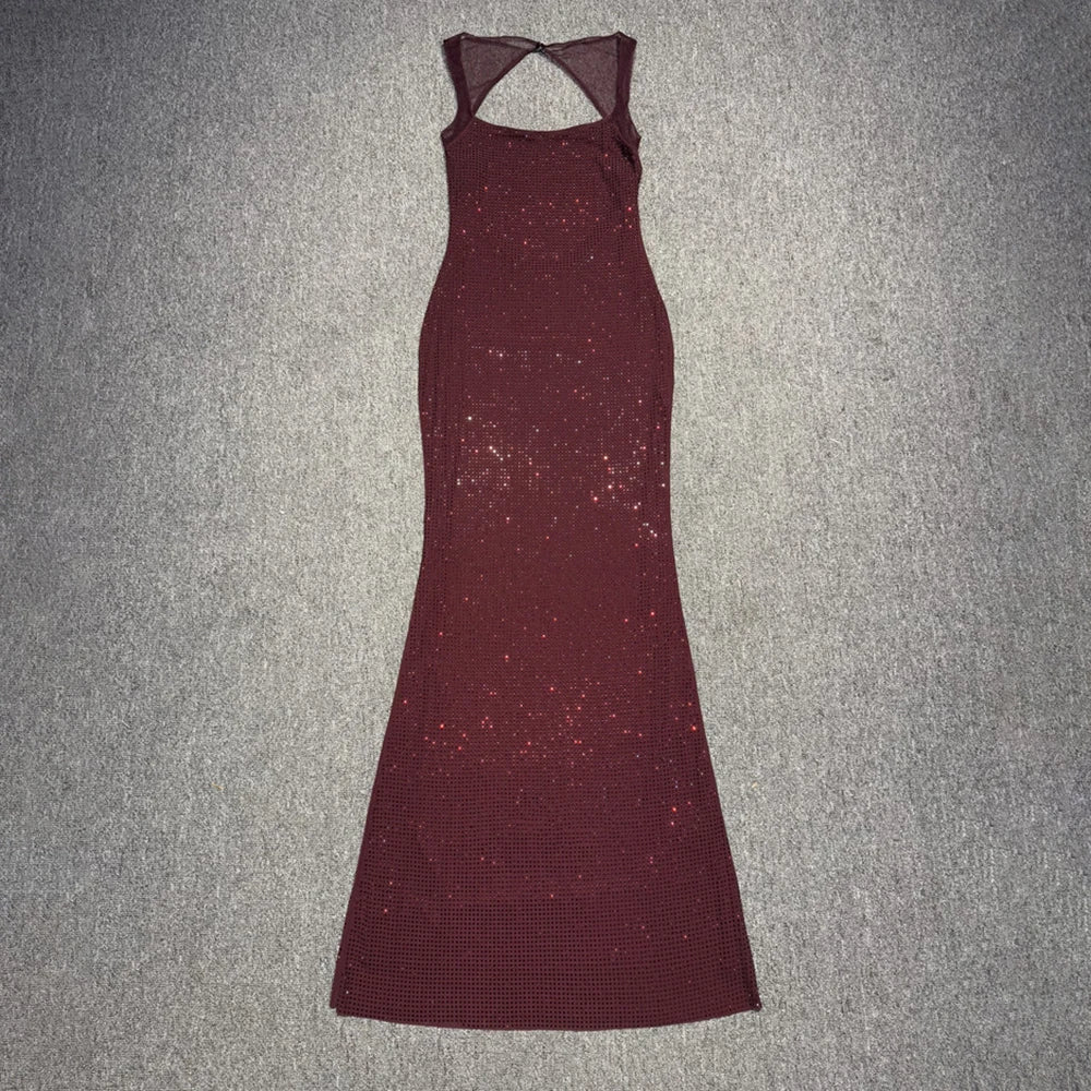 VC Multi Colours Shiny Rhinestones Mesh Patchwork Long Dress For Women Backless Slim Bodycon Evening Party Cocktail Gowns - TheGlamTrend14:365458Burgendy;200007763:201336100;5:361385BurgendyLCHINAVC Multi Colours Shiny Rhinestones Mesh Patchwork Long Dress For Women Backless Slim Bodycon Evening Party Cocktail Gowns