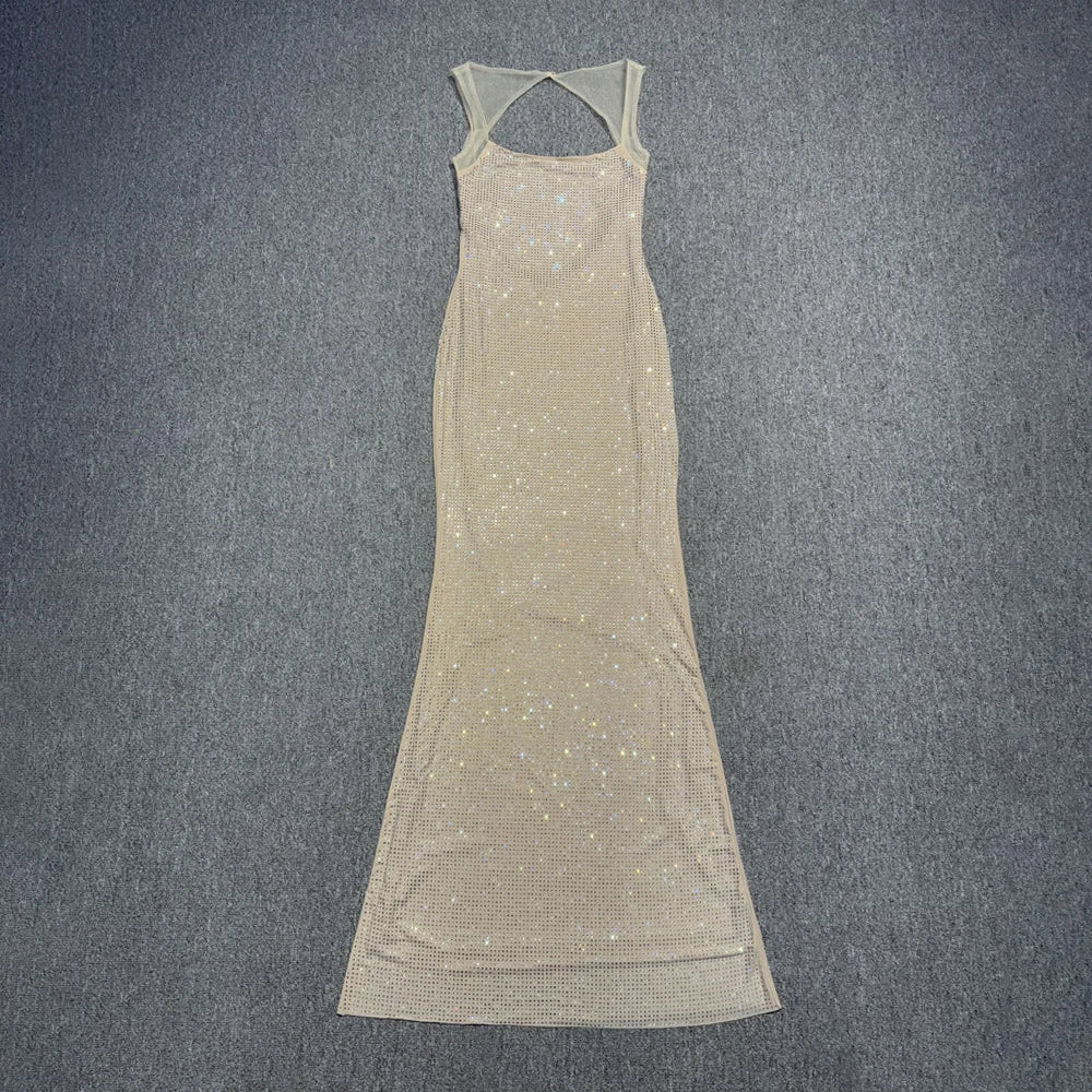VC Multi Colours Shiny Rhinestones Mesh Patchwork Long Dress For Women Backless Slim Bodycon Evening Party Cocktail Gowns - TheGlamTrend14:771;200007763:201336100;5:361385BeigeLCHINAVC Multi Colours Shiny Rhinestones Mesh Patchwork Long Dress For Women Backless Slim Bodycon Evening Party Cocktail Gowns