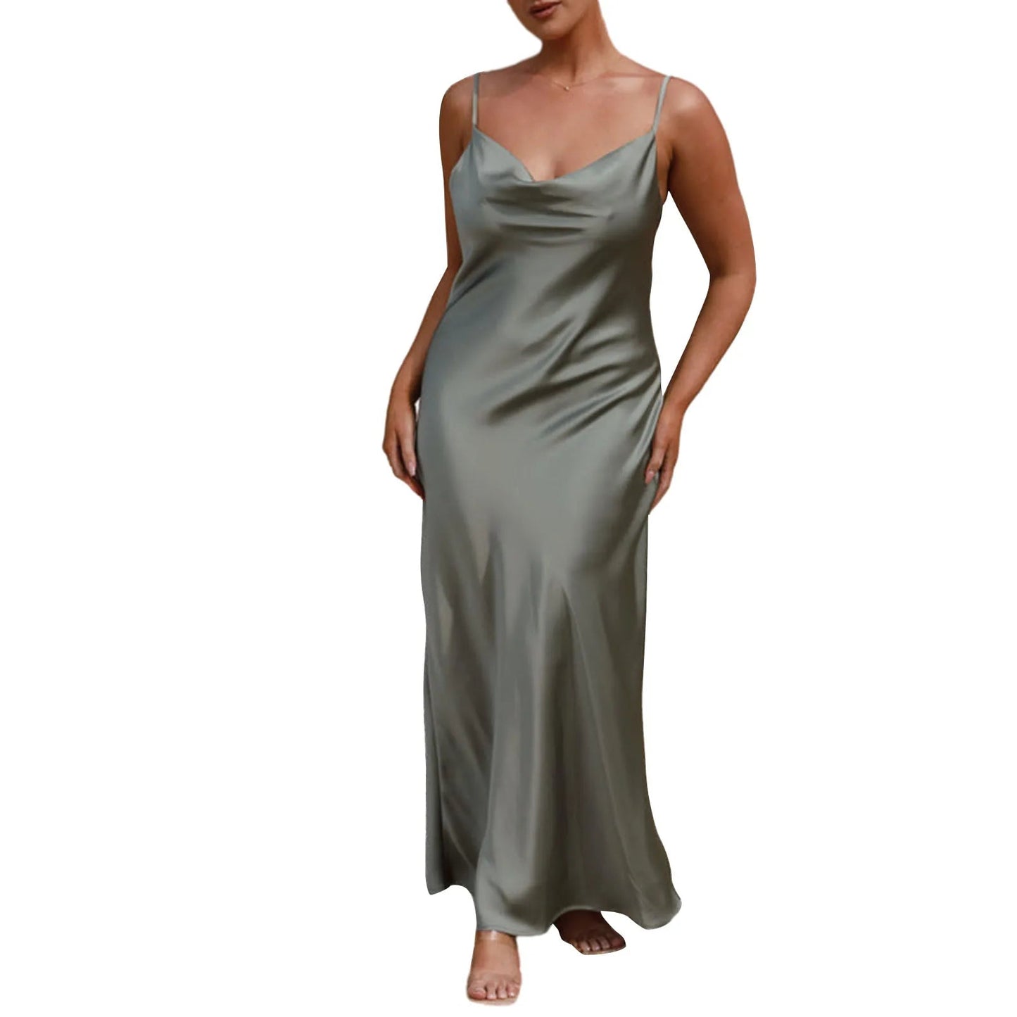 Women Bodycon Long Dress Spaghetti Strap Cowl Neck Sleeveless Dress Summer Backless Cami Dress - TheGlamTrend14:175;5:100014065greenXLWomen Bodycon Long Dress Spaghetti Strap Cowl Neck Sleeveless Dress Summer Backless Cami Dress
