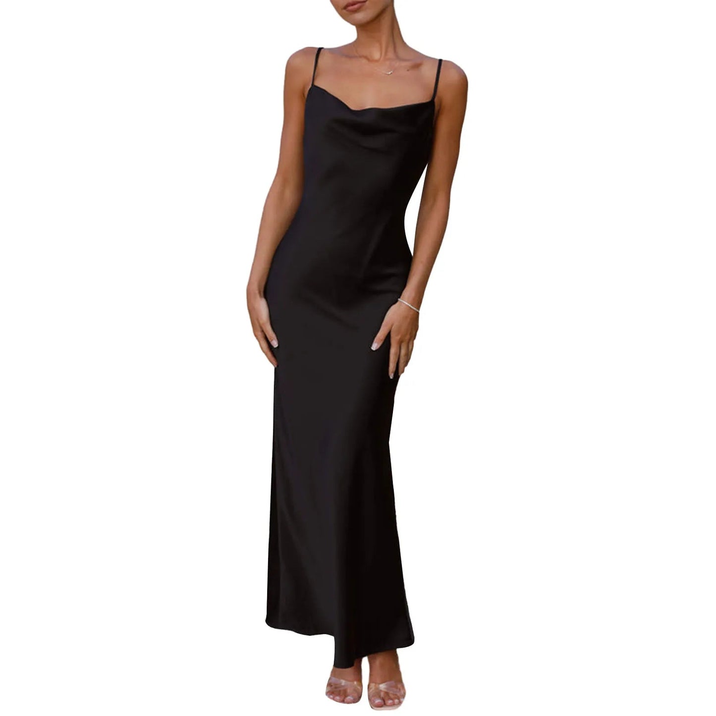 Women Bodycon Long Dress Spaghetti Strap Cowl Neck Sleeveless Dress Summer Backless Cami Dress - TheGlamTrend14:193;5:100014065blackXLWomen Bodycon Long Dress Spaghetti Strap Cowl Neck Sleeveless Dress Summer Backless Cami Dress