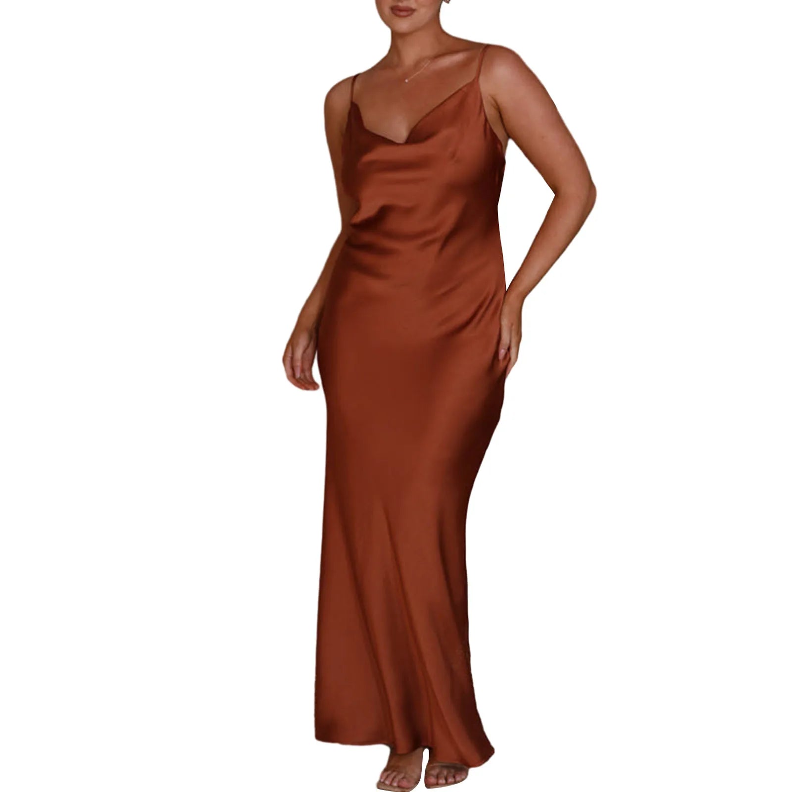 Women Bodycon Long Dress Spaghetti Strap Cowl Neck Sleeveless Dress Summer Backless Cami Dress - TheGlamTrend14:365458;5:100014064BrownSWomen Bodycon Long Dress Spaghetti Strap Cowl Neck Sleeveless Dress Summer Backless Cami Dress