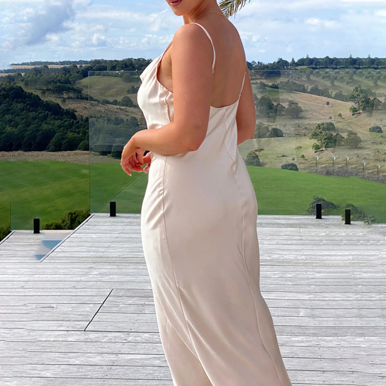 Women Bodycon Long Dress Spaghetti Strap Cowl Neck Sleeveless Dress Summer Backless Cami Dress - TheGlamTrend14:366;5:100014065YellowXLWomen Bodycon Long Dress Spaghetti Strap Cowl Neck Sleeveless Dress Summer Backless Cami Dress