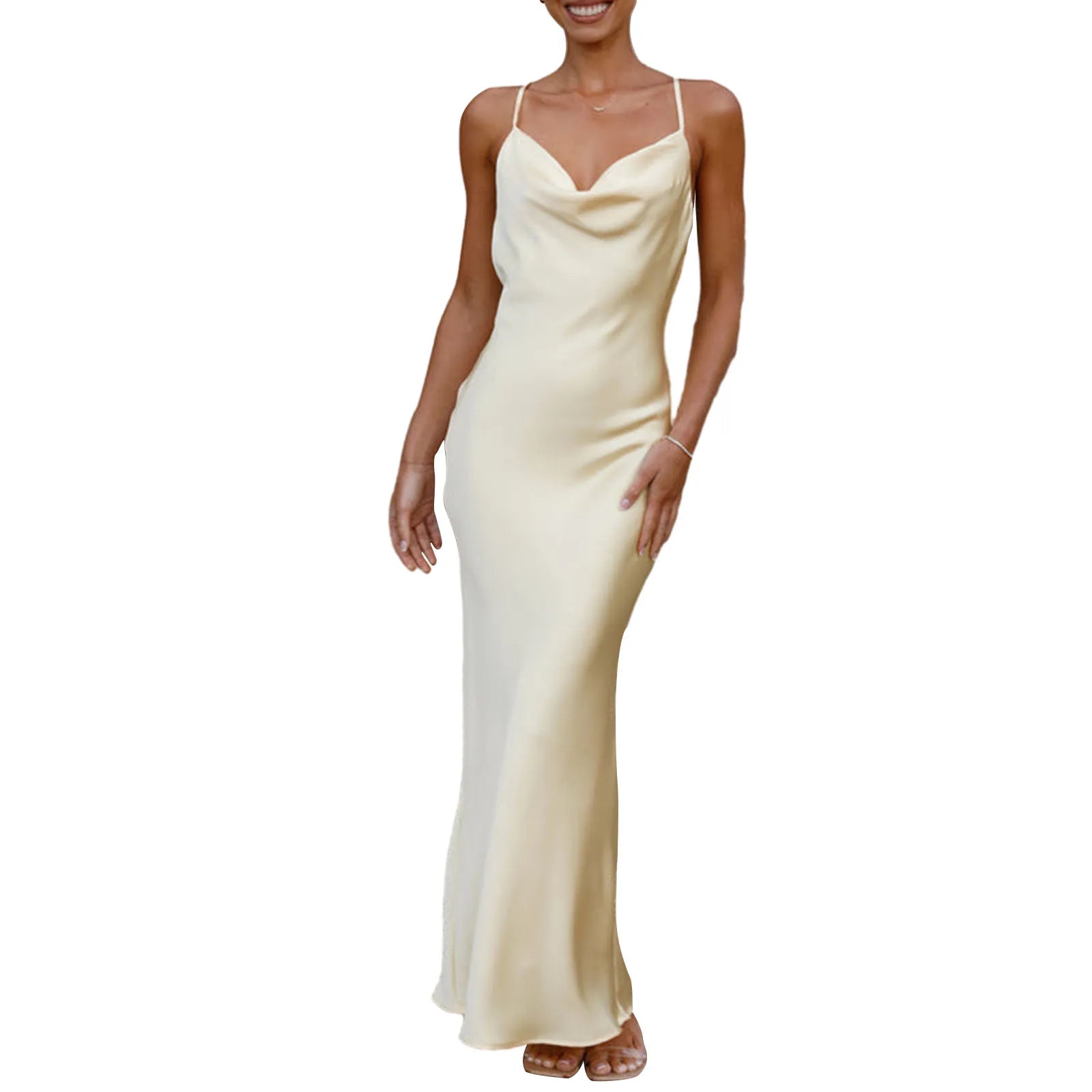 Women Bodycon Long Dress Spaghetti Strap Cowl Neck Sleeveless Dress Summer Backless Cami Dress - TheGlamTrend14:366;5:100014065YellowXLWomen Bodycon Long Dress Spaghetti Strap Cowl Neck Sleeveless Dress Summer Backless Cami Dress