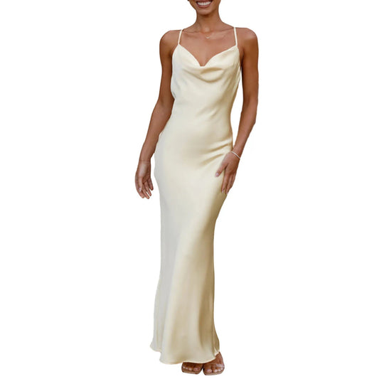 Women Bodycon Long Dress Spaghetti Strap Cowl Neck Sleeveless Dress Summer Backless Cami Dress - TheGlamTrend14:366;5:100014065YellowXLWomen Bodycon Long Dress Spaghetti Strap Cowl Neck Sleeveless Dress Summer Backless Cami Dress