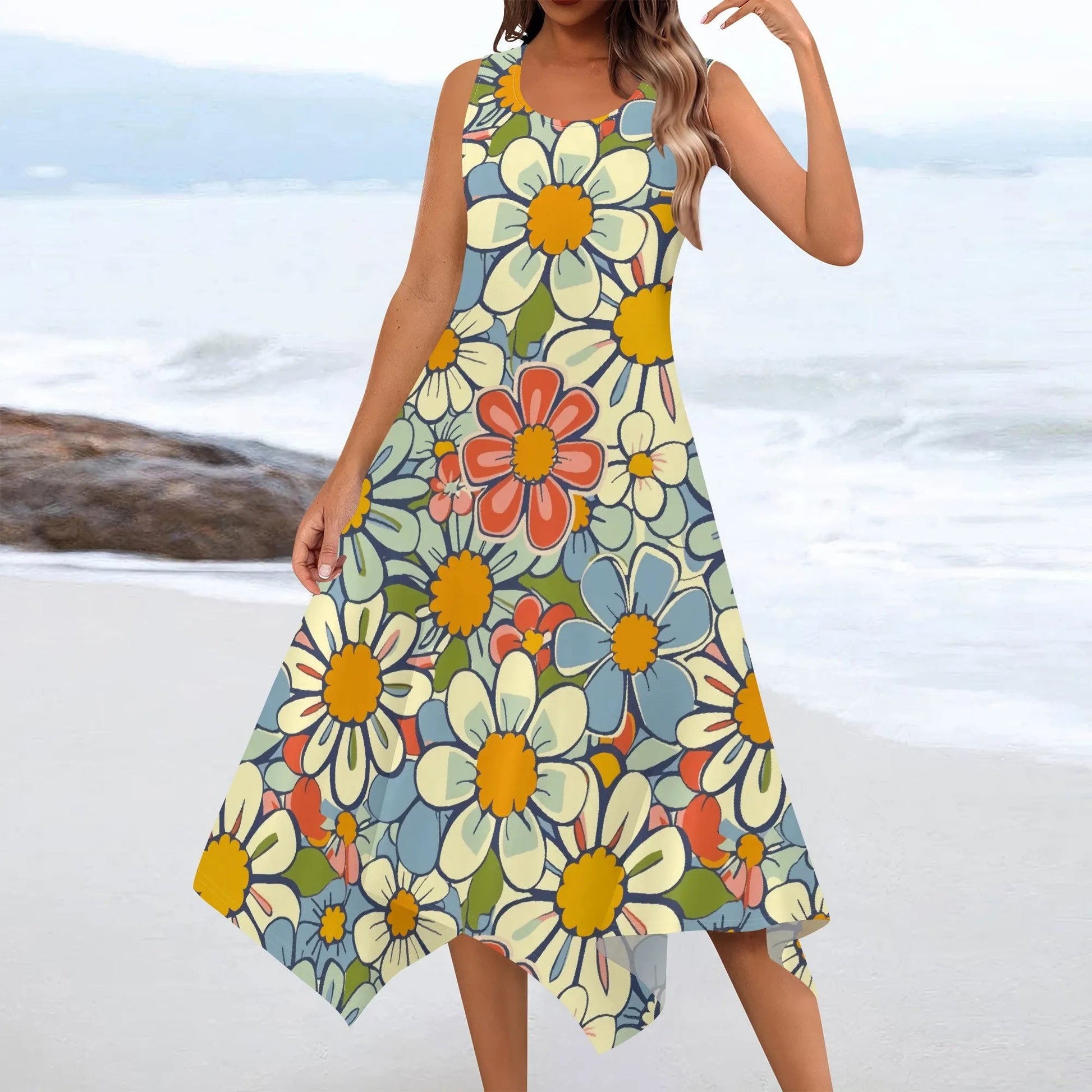 Women Casual Loose Soft Dresses Crewneck Short Sleeve 60's Retro Flower Pattern Dress Hankerchief Hem Midi Beach Dress - TheGlamTrend14:200002984White;200007763:201336100;5:4182WhiteXXLCHINAWomen Casual Loose Soft Dresses Crewneck Short Sleeve 60's Retro Flower Pattern Dress Hankerchief Hem Midi Beach Dress