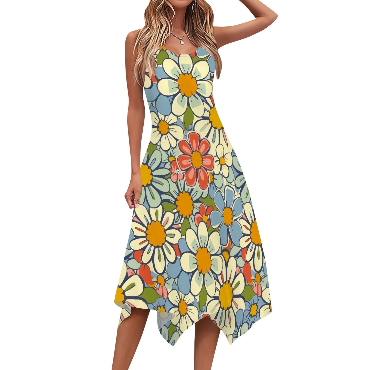 Women Casual Loose Soft Dresses Crewneck Short Sleeve 60's Retro Flower Pattern Dress Hankerchief Hem Midi Beach Dress - TheGlamTrend14:200002984White;200007763:201336100;5:4182WhiteXXLCHINAWomen Casual Loose Soft Dresses Crewneck Short Sleeve 60's Retro Flower Pattern Dress Hankerchief Hem Midi Beach Dress
