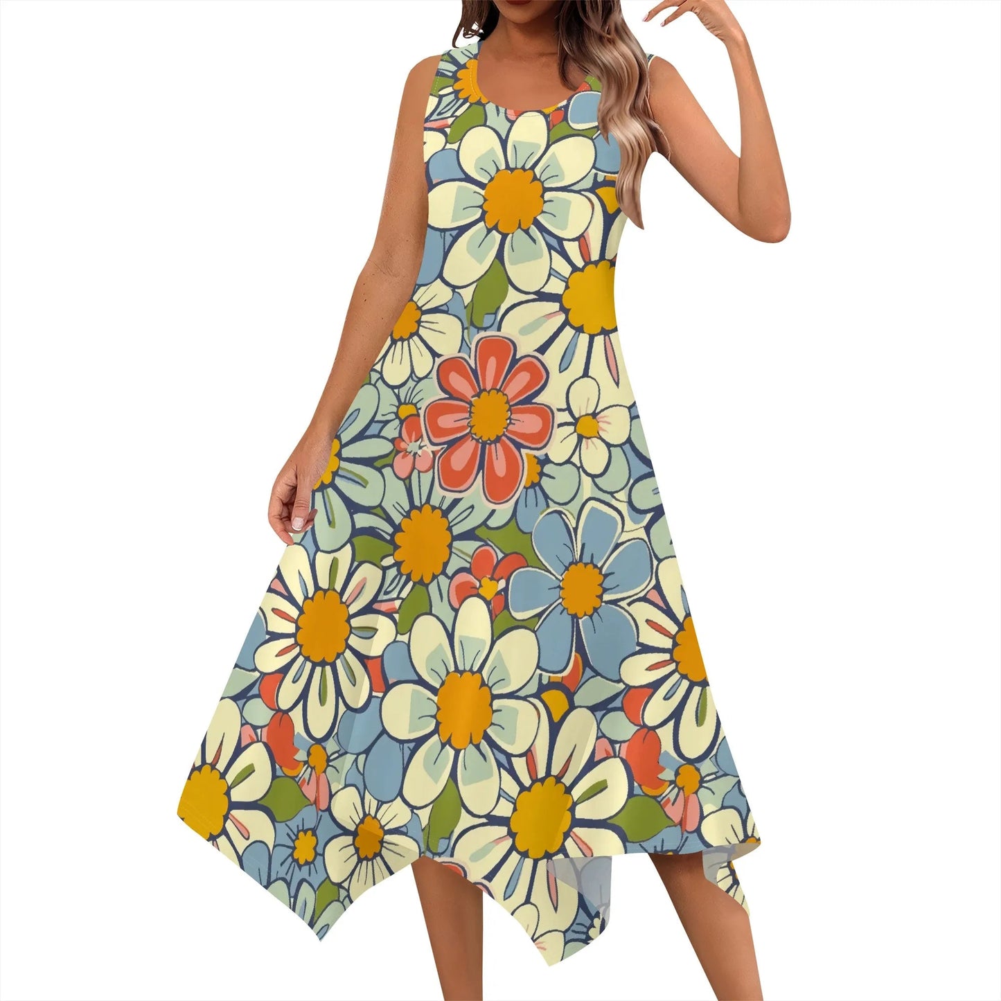 Women Casual Loose Soft Dresses Crewneck Short Sleeve 60's Retro Flower Pattern Dress Hankerchief Hem Midi Beach Dress - TheGlamTrend14:200002984White;200007763:201336100;5:4182WhiteXXLCHINAWomen Casual Loose Soft Dresses Crewneck Short Sleeve 60's Retro Flower Pattern Dress Hankerchief Hem Midi Beach Dress