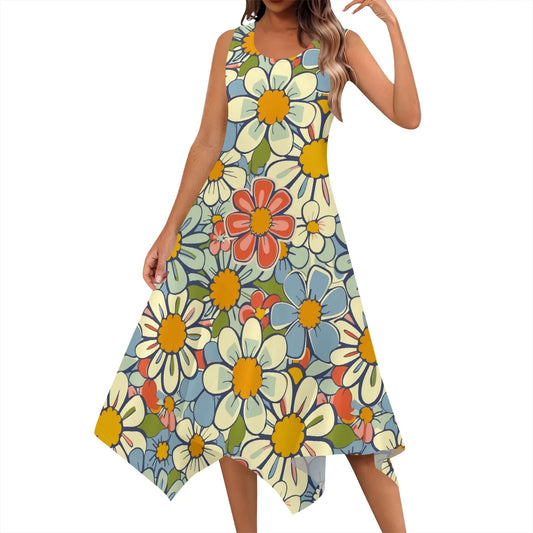 Women Casual Loose Soft Dresses Crewneck Short Sleeve 60's Retro Flower Pattern Dress Hankerchief Hem Midi Beach Dress - TheGlamTrend14:200002984White;200007763:201336100;5:4182WhiteXXLCHINAWomen Casual Loose Soft Dresses Crewneck Short Sleeve 60's Retro Flower Pattern Dress Hankerchief Hem Midi Beach Dress