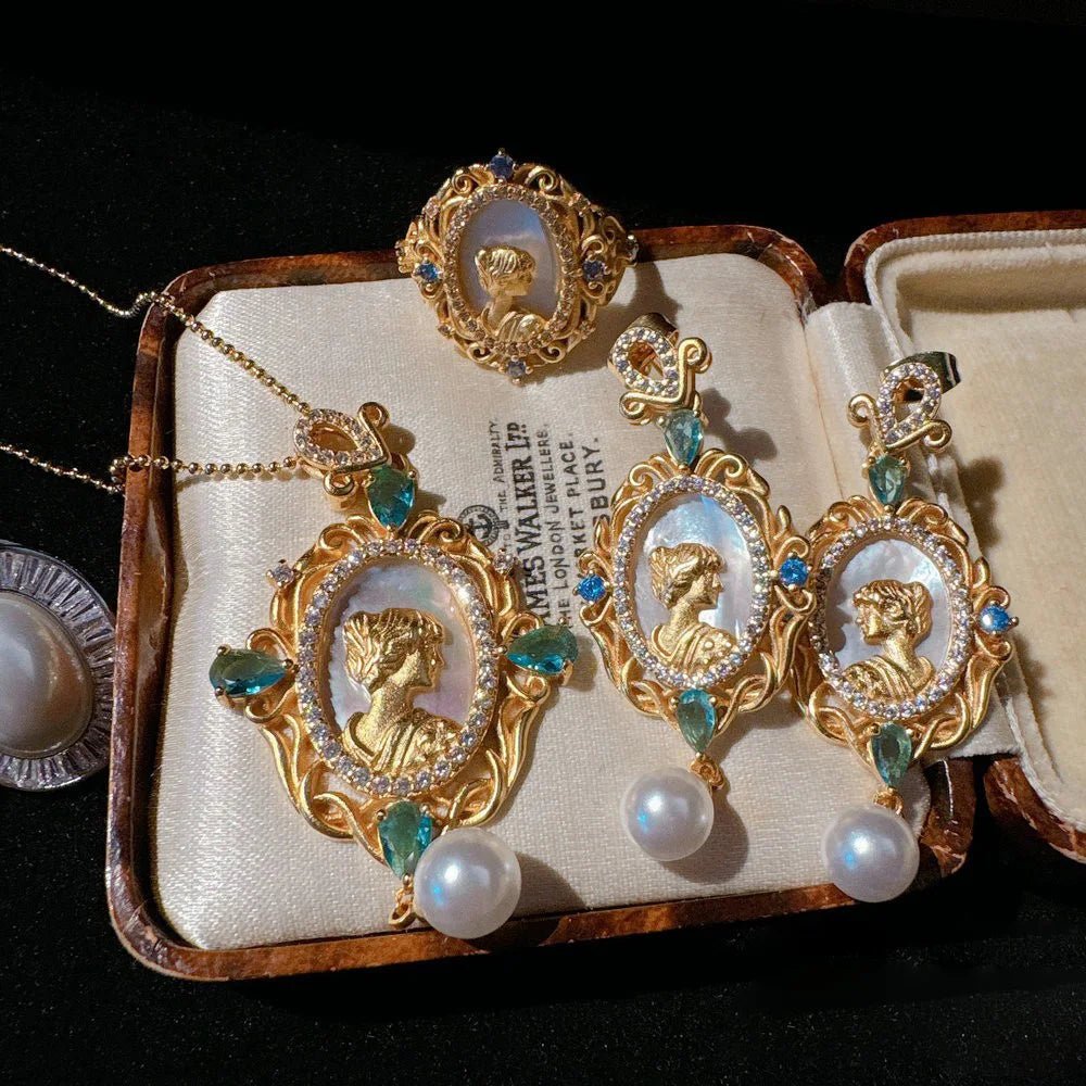 Women Gemstone Necklace Textured 18K Gold Zirconia Pearl Earrings - TheGlamTrend200000226:193RingRingWomen Gemstone Necklace Textured 18K Gold Zirconia Pearl Earrings