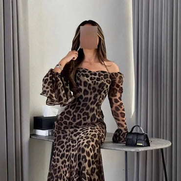Women's New Autumn and Winter Fashion Leopard Print Sexy Off - the - shoulder One - line Neckline Long - sleeved Long Dress Vestidos - TheGlamTrend14:771Picture color;5:100014064Picture colorSWomen's New Autumn and Winter Fashion Leopard Print Sexy Off - the - shoulder One - line Neckline Long - sleeved Long Dress Vestidos