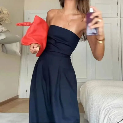 Women's New Jumpsuit Summer Tube Tops Sleeveless Navy Blue Strapless Wide - Leg Pants Loose Romper Casual High Streetwear Jumpsuit - TheGlamTrend14:200001438;5:100014064KhakiSWomen's New Jumpsuit Summer Tube Tops Sleeveless Navy Blue Strapless Wide - Leg Pants Loose Romper Casual High Streetwear Jumpsuit
