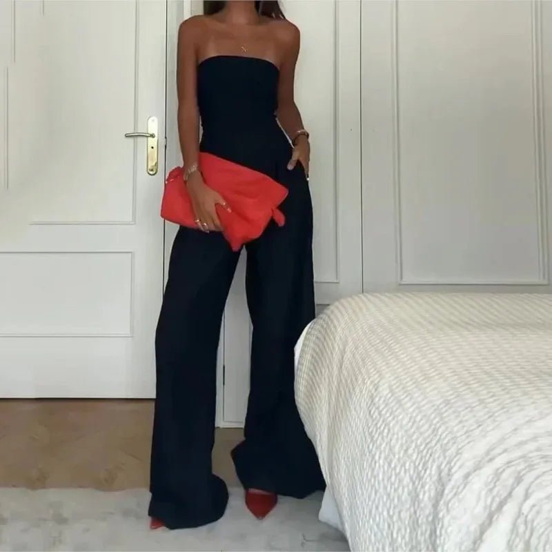 Women's New Jumpsuit Summer Tube Tops Sleeveless Navy Blue Strapless Wide - Leg Pants Loose Romper Casual High Streetwear Jumpsuit - TheGlamTrend14:200001438;5:100014064KhakiSWomen's New Jumpsuit Summer Tube Tops Sleeveless Navy Blue Strapless Wide - Leg Pants Loose Romper Casual High Streetwear Jumpsuit