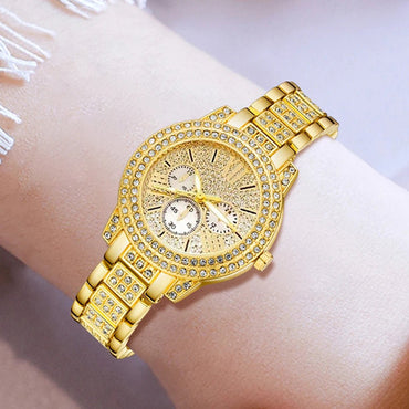 Women's Quartz Watch Gold Luxury Women Ring Necklace Earring Rhinestone Fashion Wristwatch Casual Ladies Watches Jewelry Set ﻿ - TheGlamTrend14:350850GoldWomen's Quartz Watch Gold Luxury Women Ring Necklace Earring Rhinestone Fashion Wristwatch Casual Ladies Watches Jewelry Set ﻿