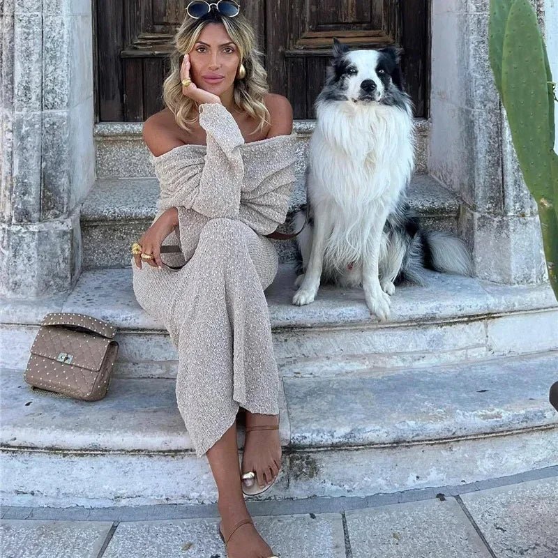Y2k Hollow Out Strapless Knit Sexy Maxi Dress For Women Off - shoulder Backless Long Sleeve Beach Holiday Long Dress 2024 New - TheGlamTrend14:200001951;5:100014064ChampagneSY2k Hollow Out Strapless Knit Sexy Maxi Dress For Women Off - shoulder Backless Long Sleeve Beach Holiday Long Dress 2024 New