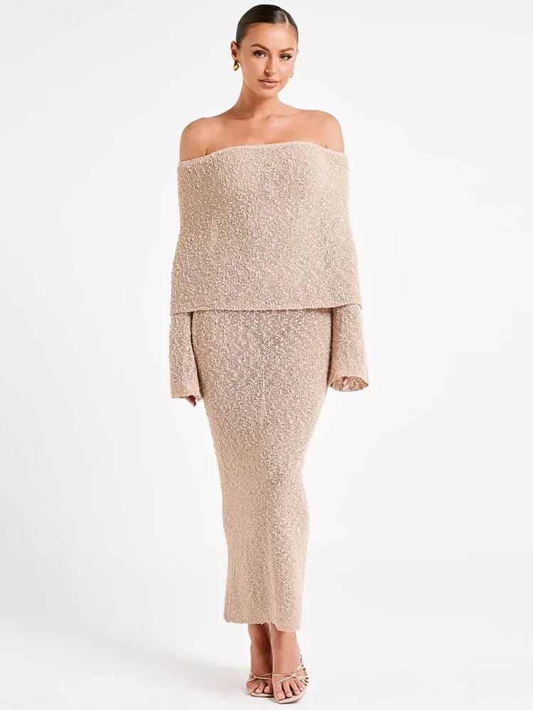 Y2k Hollow Out Strapless Knit Sexy Maxi Dress For Women Off - shoulder Backless Long Sleeve Beach Holiday Long Dress 2024 New - TheGlamTrend14:200001951;5:100014064ChampagneSY2k Hollow Out Strapless Knit Sexy Maxi Dress For Women Off - shoulder Backless Long Sleeve Beach Holiday Long Dress 2024 New